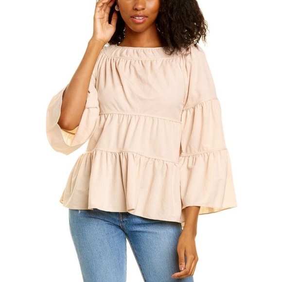 Rebecca Taylor Pique Top Small Cream Boho Chic Casual Preppy Whimsical Bell - Picture 1 of 9